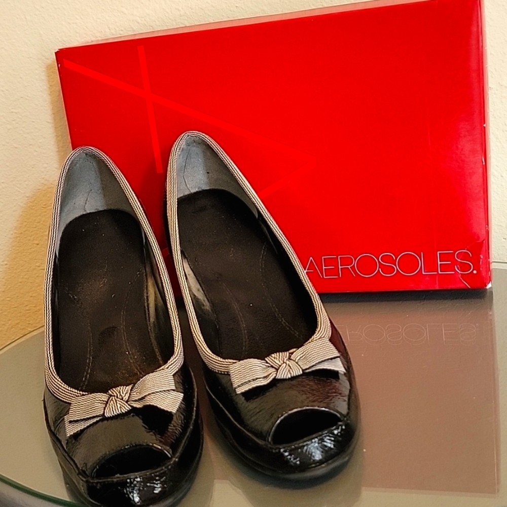 Aerosols Benefit Black Patton Leather Peeptoe - Picture 2 of 7